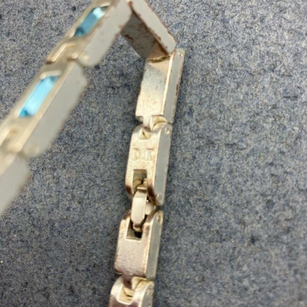 Dyrberg/Kern Bracelet As Is Silver Rectangle Blue Rhinestone Snap Closure Retro - Picture 7 of 9
